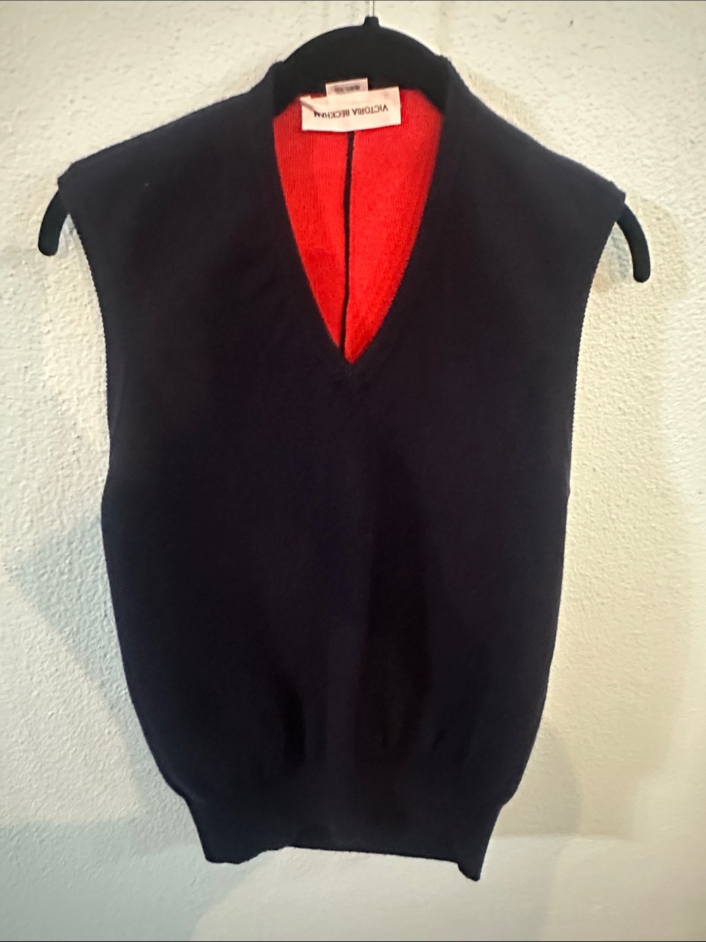 Victoria Beckham Black Wool Blend Sweater Vest Red Trim Size S Made in Italy